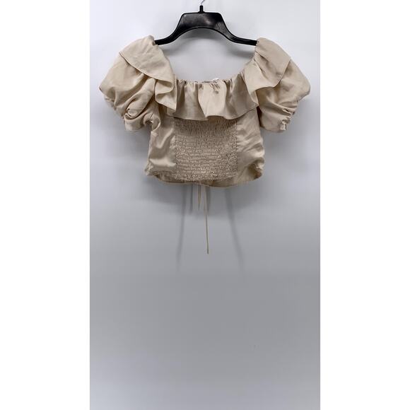 ASTR THE LABEL Women's Beige Satin Ruffle Crop Top SZ S - Picture 3 of 11